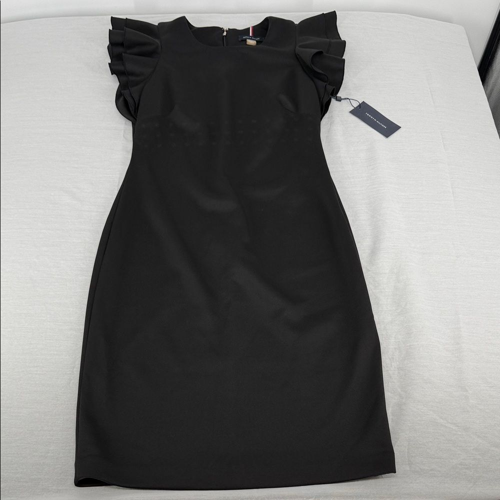 Tommy Hilfiger Dress Wm 4 Little Black Ruffle Cap Sleeve Tank Short Career Event